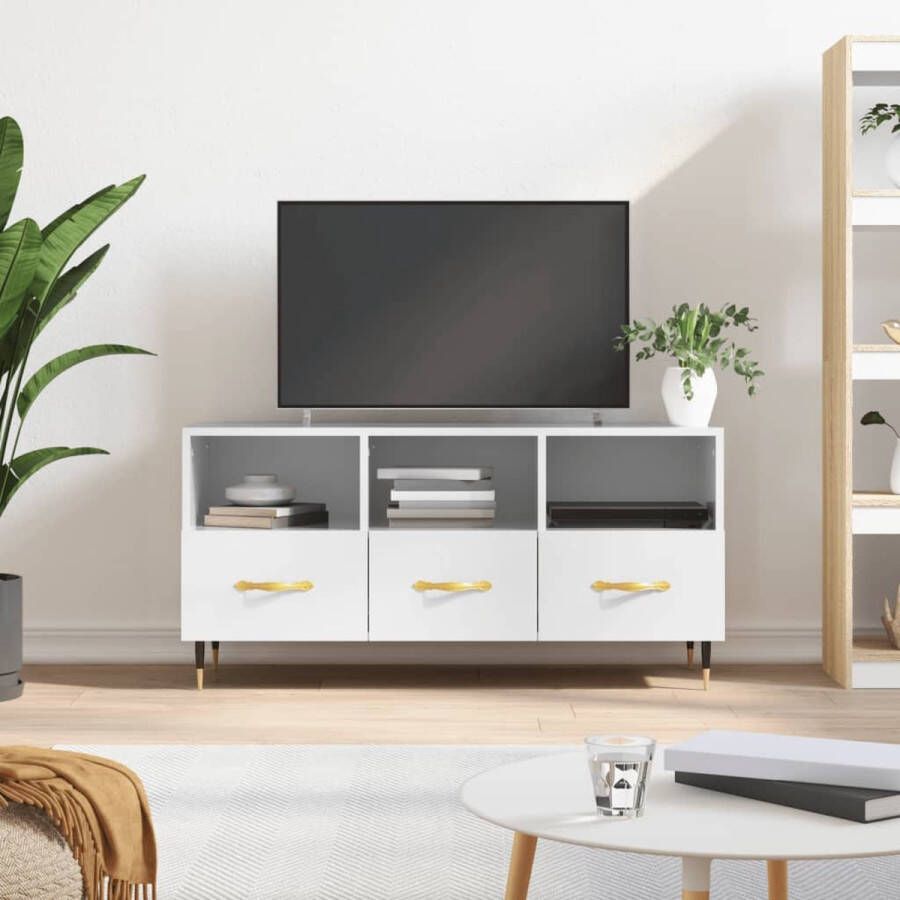 The Living Store Tv-meubel 102x36x50 cm bewerkt hout hoogglans wit Kast