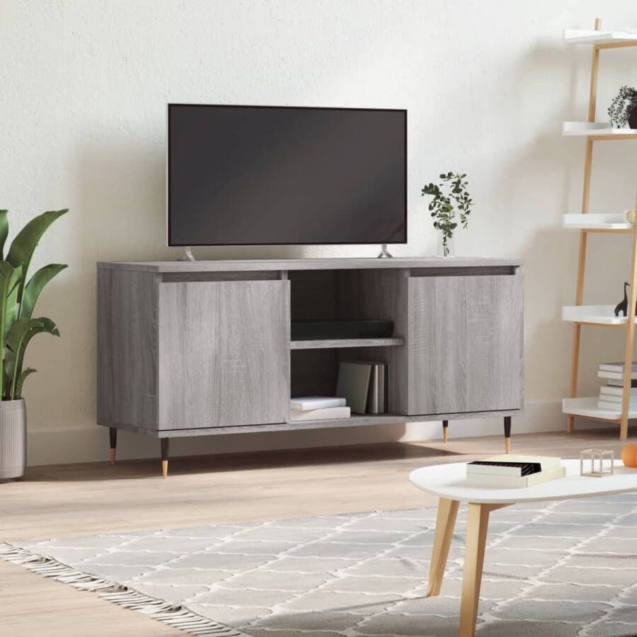 The Living Store TV-meubel Kendall 104 x 35 x 50 cm Grijs Sonoma Eiken Met opbergruimte