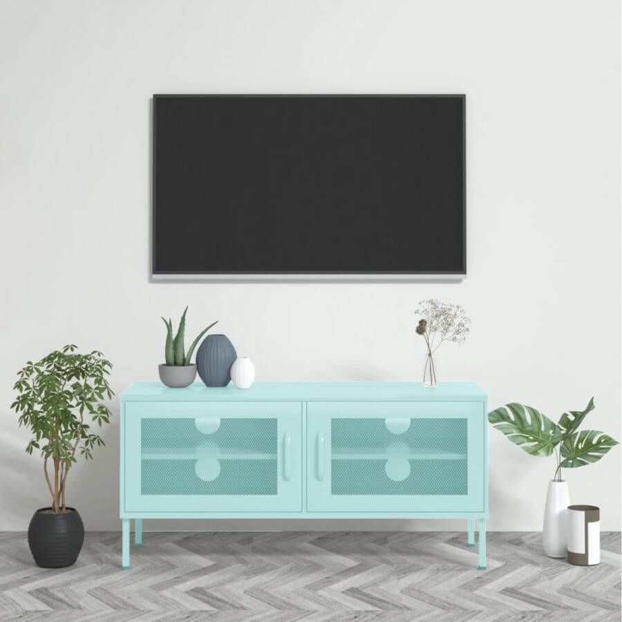 The Living Store TV-meubel Stalen constructie Mint 105x35x50 cm 2 gaasdeuren
