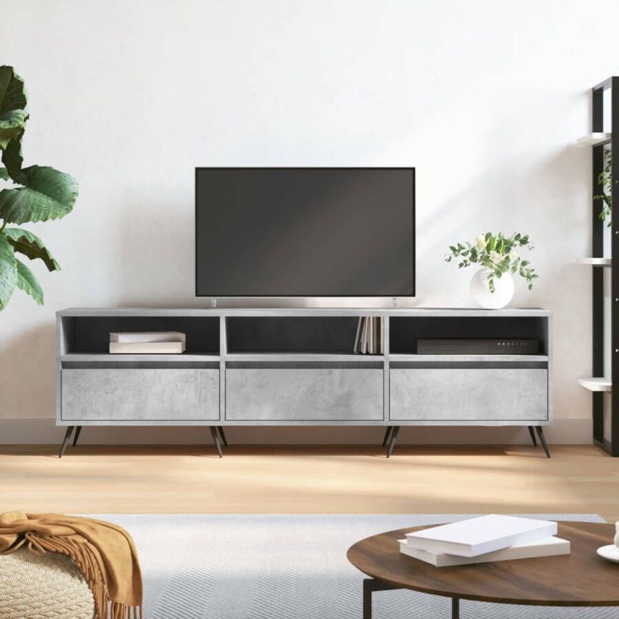 The Living Store TV-meubel Betongrijs 150x30x44.5 cm Opbergruimte Stabiel tafelblad IJzeren poten