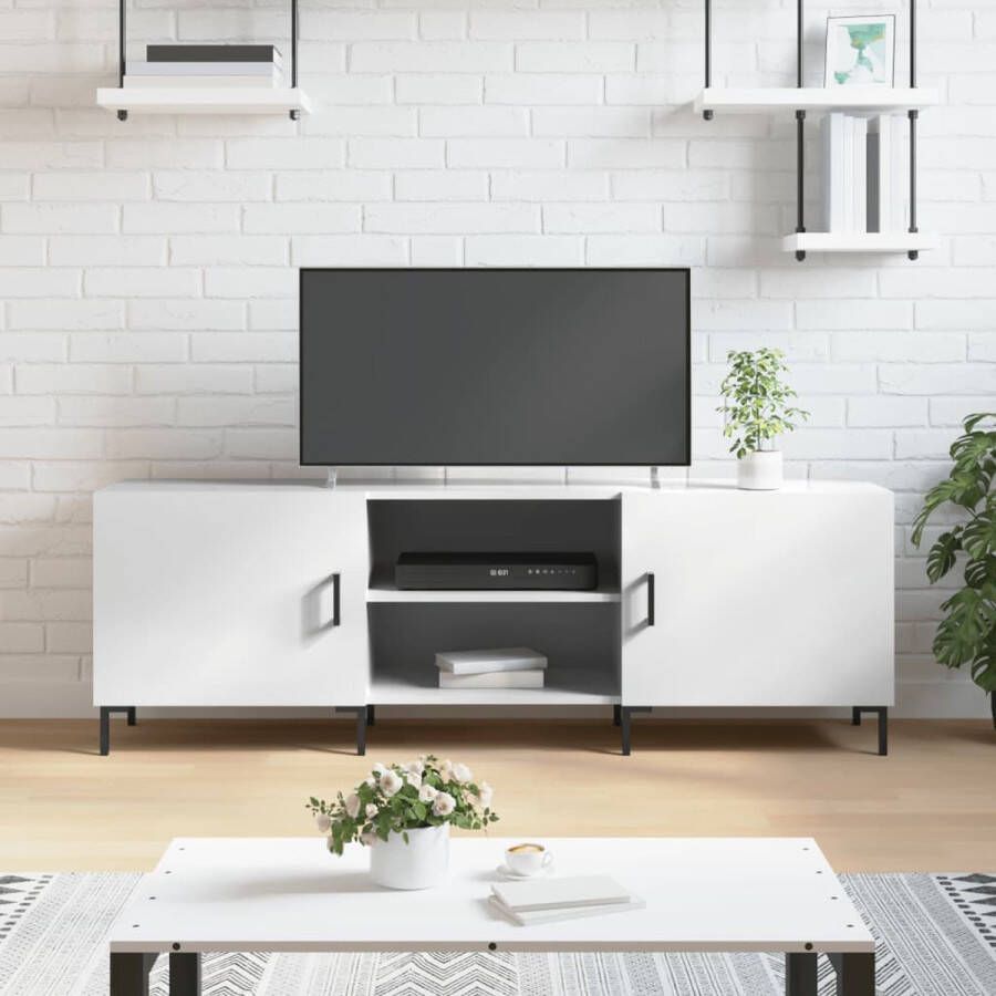 The Living Store TV-meubel Hoogglans Wit 150 x 30 x 50 cm Bewerkt hout en ijzer