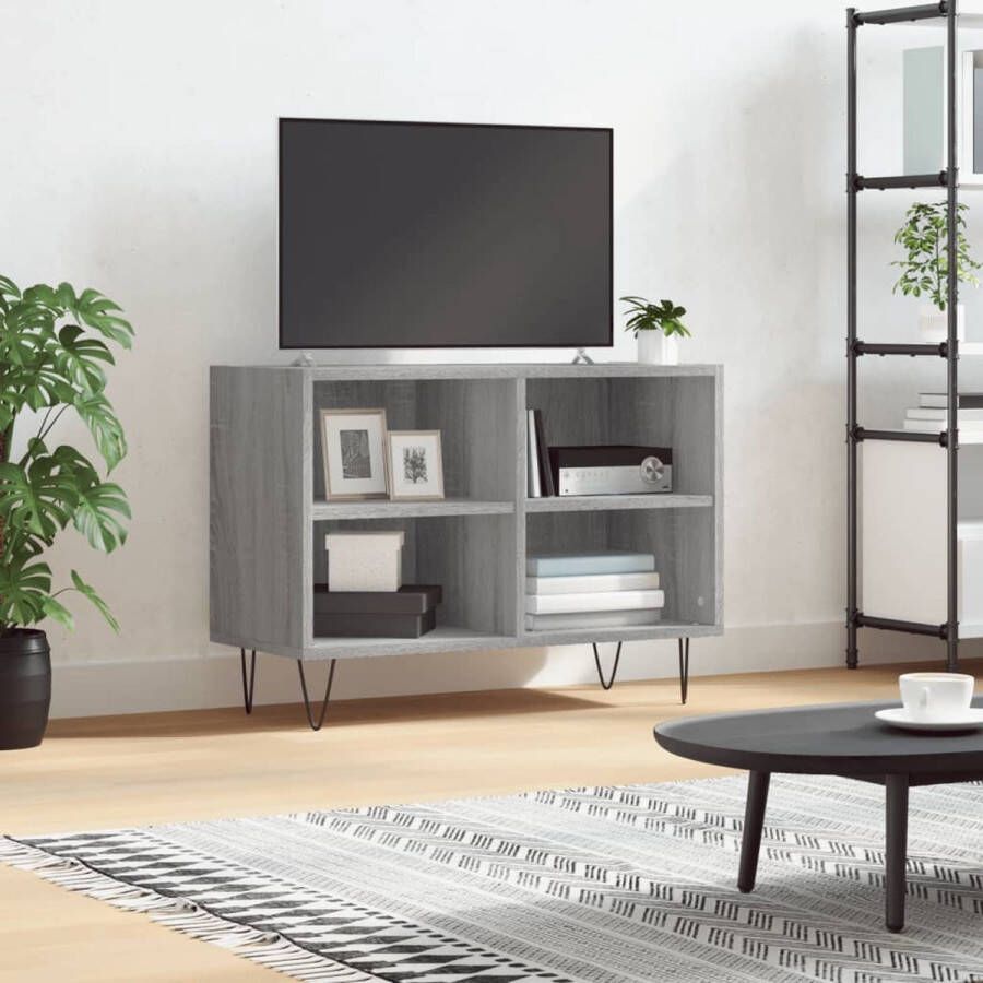 The Living Store Tv-meubel 4 vakken Stevig hout Grijs sonoma eiken 69.5x30x50cm