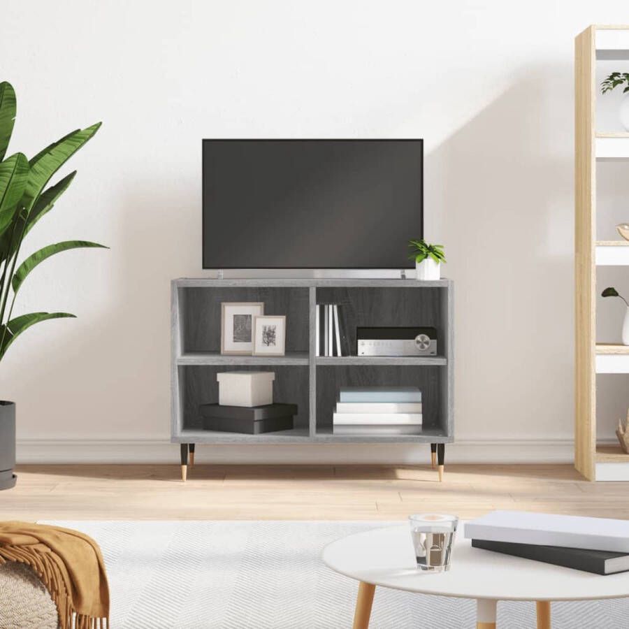 The Living Store Tv-meubel 69-5x30x50 cm bewerkt hout grijs sonoma eikenkleurig Kast