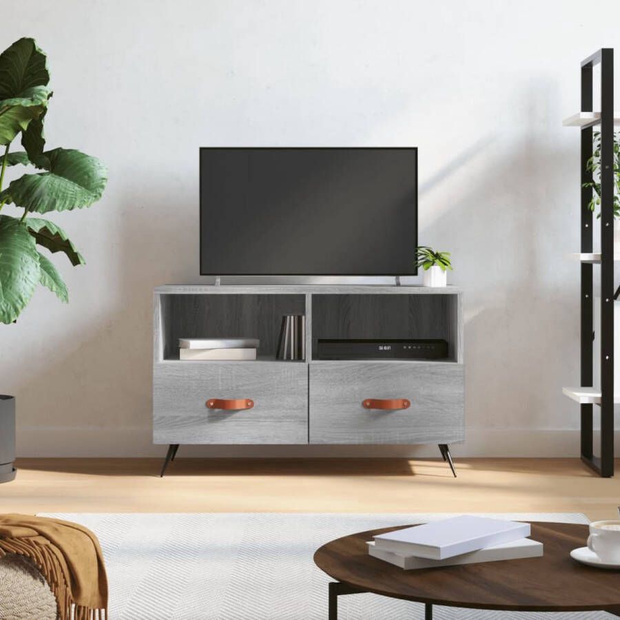 The Living Store Tv-meubel 80x36x50 cm bewerkt hout grijs sonoma eikenkleurig Kast