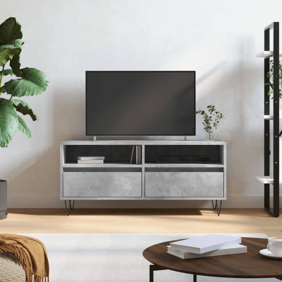 The Living Store TV-meubel Betongrijs 100 x 34.5 x 44.5 cm Ruime opbergruimte