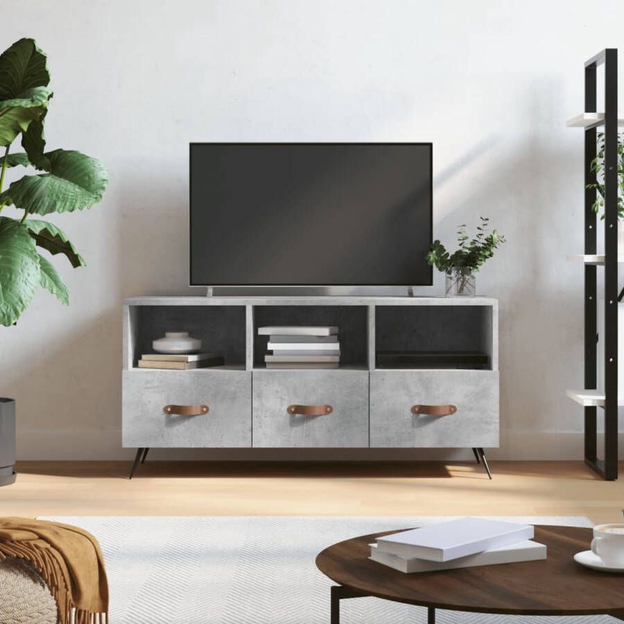 The Living Store TV-meubel Betongrijs 102 x 36 x 50 cm Bewerkt hout en ijzer
