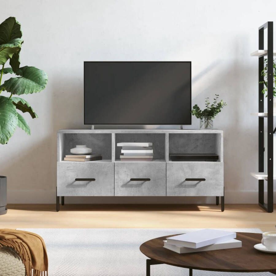 The Living Store TV-meubel Betongrijs 102x36x50 cm opbergruimte en presenteerfunctie