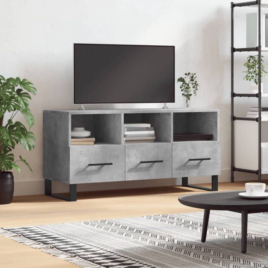 The Living Store Tv-meubel Betongrijs 102x36x50 cm Stevig Bewerkt hout en IJzer