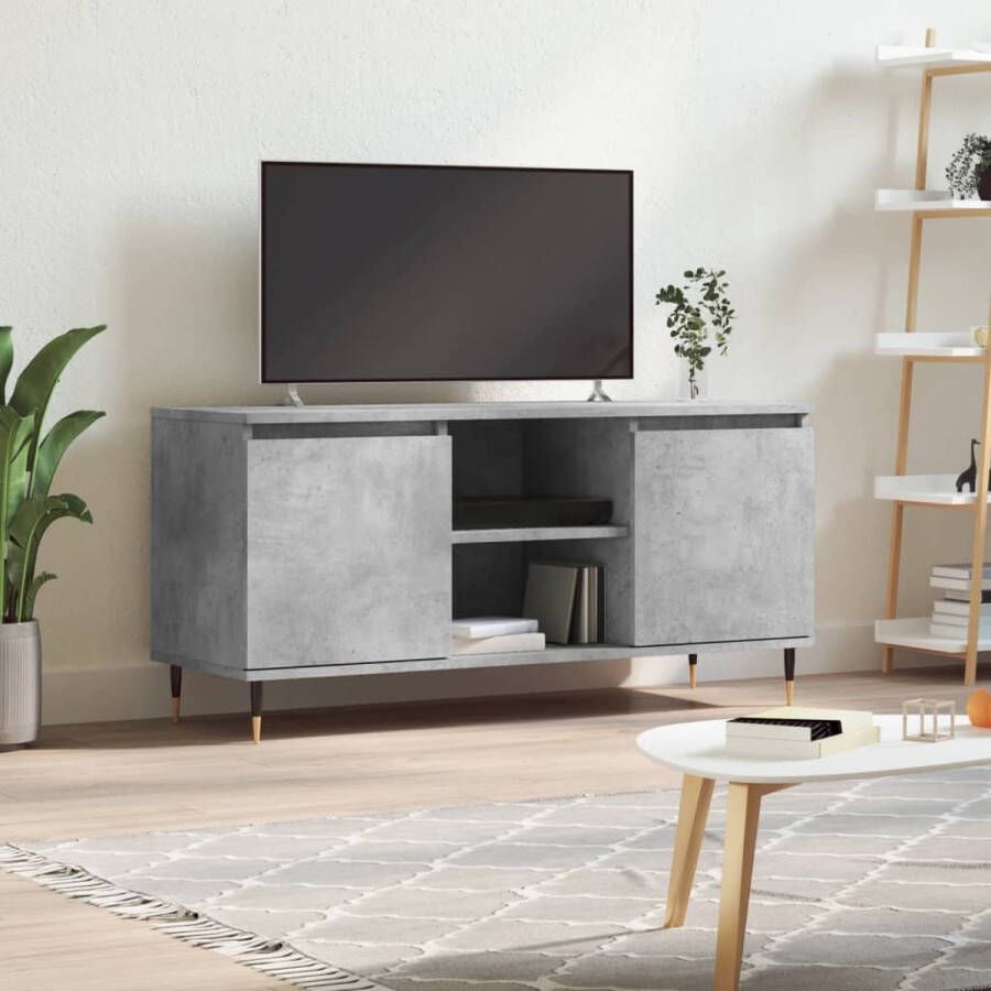 The Living Store Tv-meubel Betongrijs 104 x 35 x 50 cm Bewerkt hout en ijzer