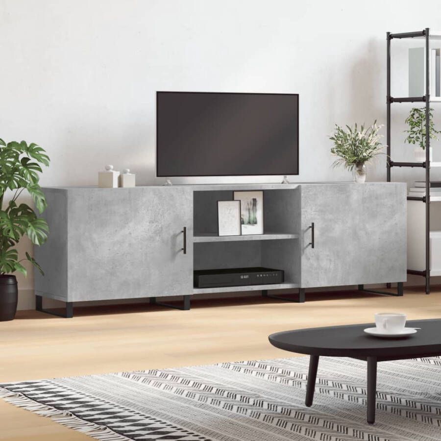 The Living Store TV-meubel Betongrijs 150 x 30 x 50 cm opbergruimte presenteerfunctie praktische deur ijzeren poten