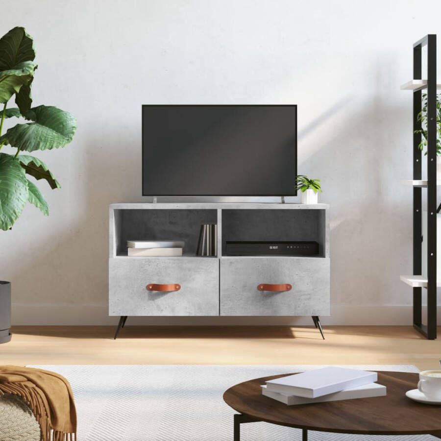 The Living Store TV-meubel Betongrijs 80 x 36 x 50 cm Stevig bewerkt hout en ijzer