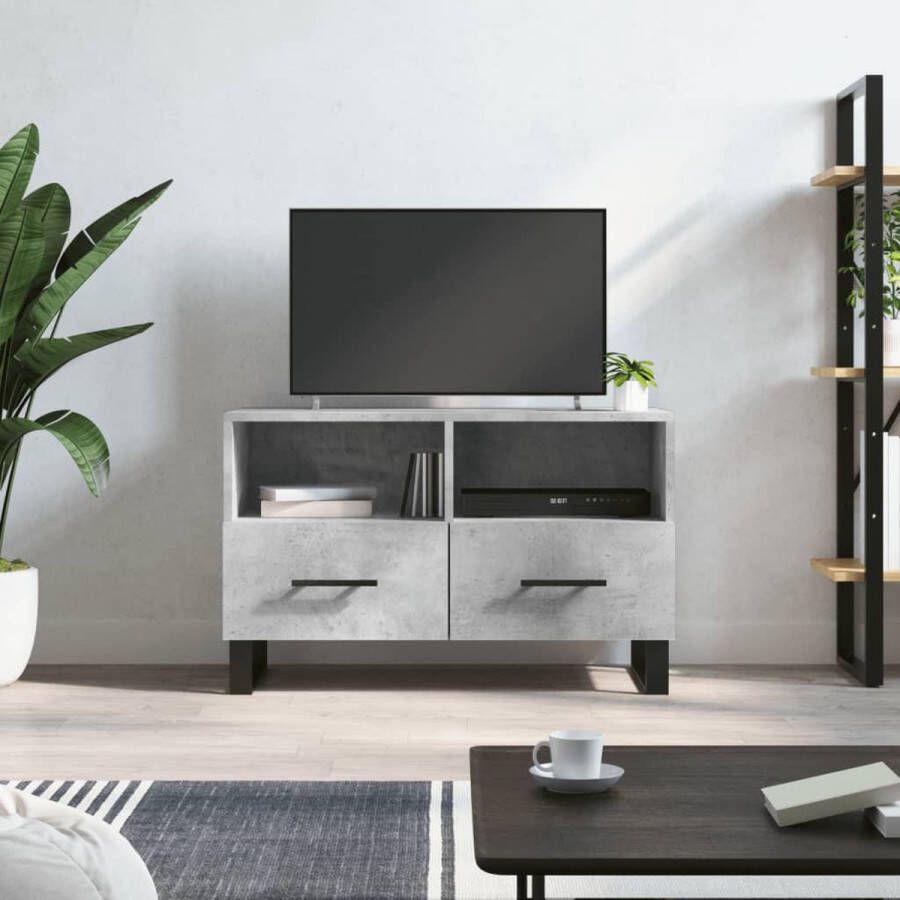 The Living Store TV-meubel Betongrijs 80x36x50 cm Bewerkt hout en ijzer