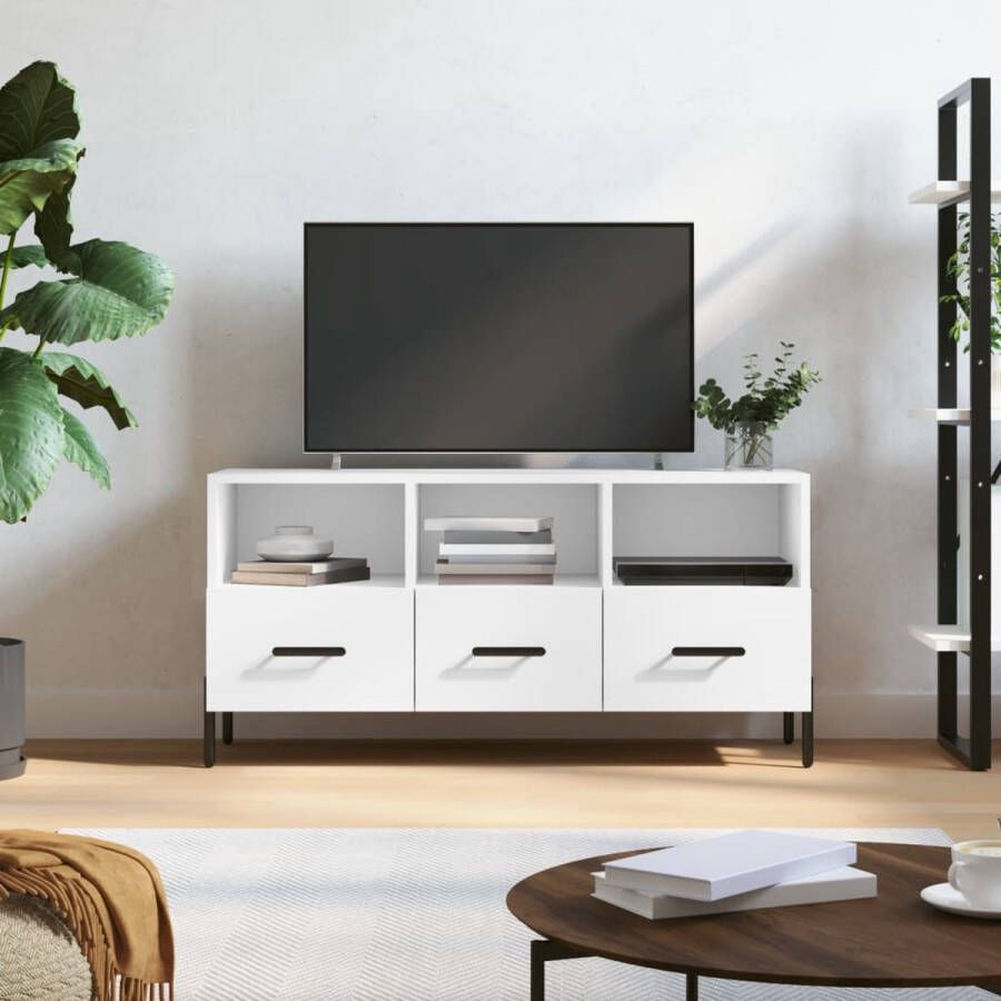 The Living Store TV-meubel bewerkt hout ijzer 102 x 36 x 50 cm wit