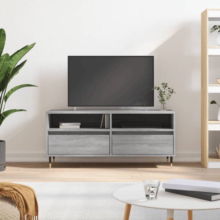 The Living Store TV-meubel grijs sonoma eiken 100 x 34.5 x 44.5 cm opbergruimte stevig materiaal