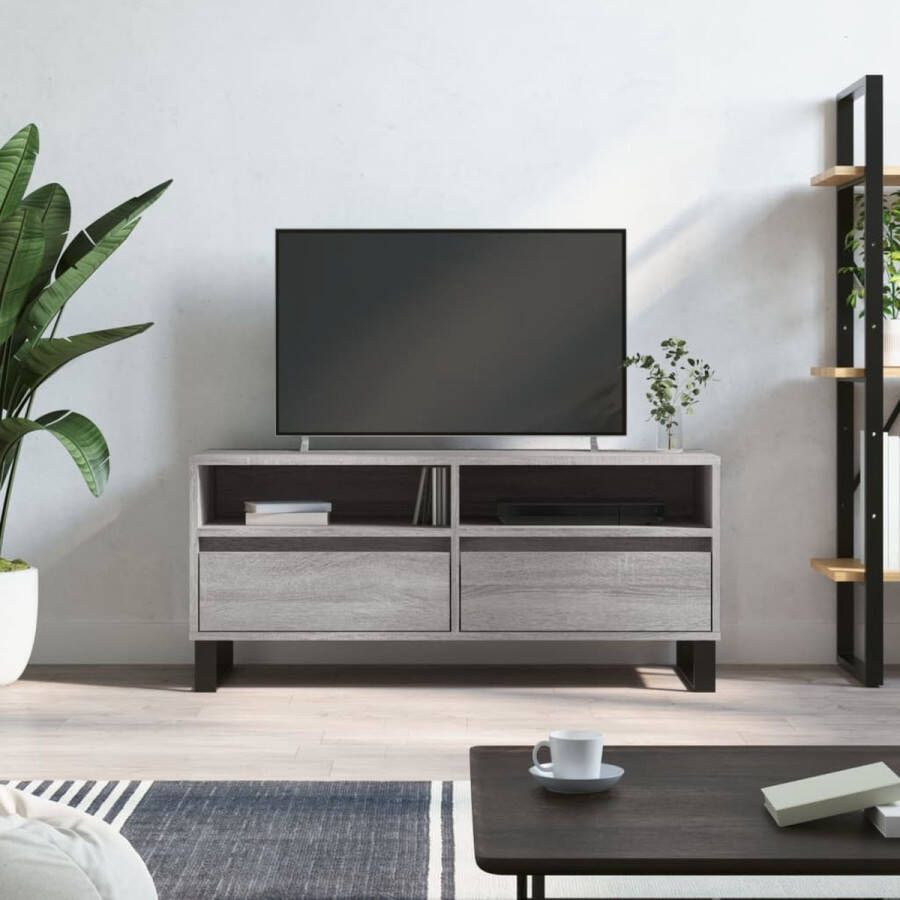 The Living Store TV-meubel Grijs Sonoma Eiken 100 x 34.5 x 44.5 cm Veel opbergruimte