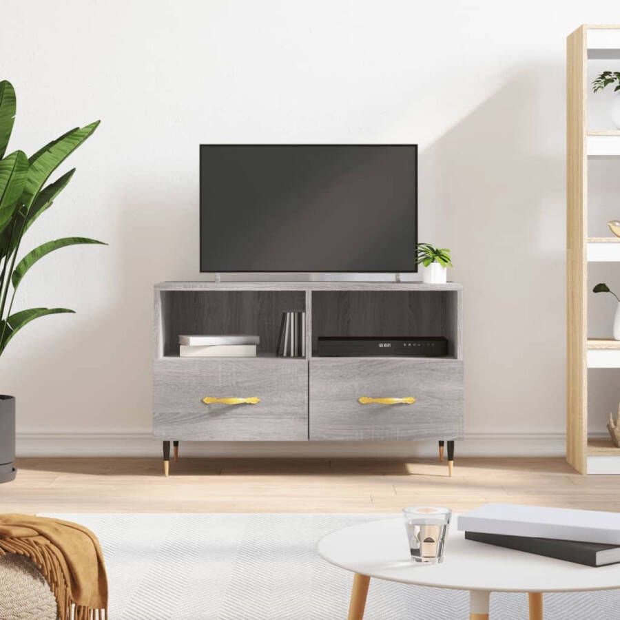 The Living Store Tv-meubel Grijs Sonoma Eiken 80 x 36 x 50 cm Bewerkt hout en ijzer