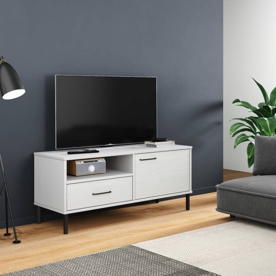 The Living Store Tv-meubel met metalen poten OSLO massief grenenhout wit Kast