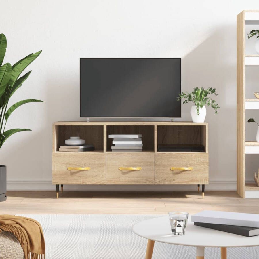 The Living Store TV-meubel Sonoma Eiken 102 x 36 x 50 cm Stevig bewerkt hout 3 vakken en 3 lades