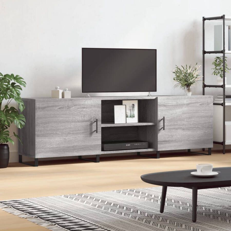 The Living Store TV-meubel Sonoma Eiken 150 x 30 x 50 cm opbergruimte decoratief grijs bewerkt hout en ijzer