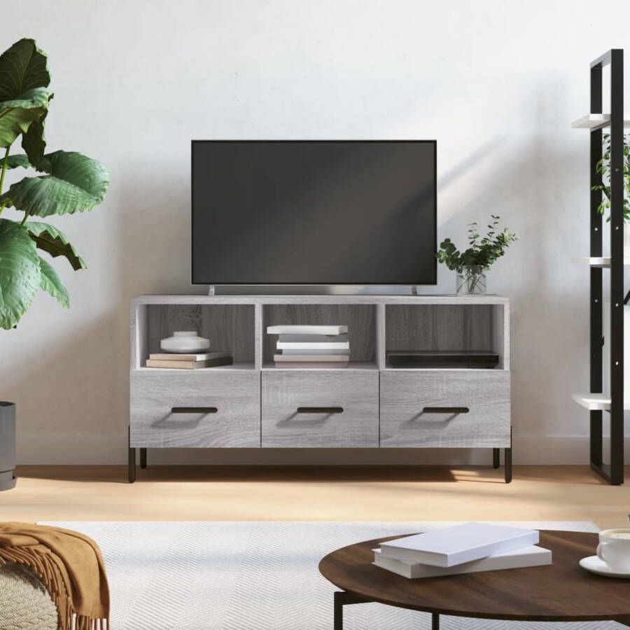 The Living Store Tv-meubel 102x36x50 cm bewerkt hout grijs sonoma eikenkleurig Kast