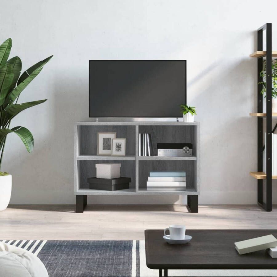 The Living Store TV-meubel TV-kast 69.5 x 30 x 50 cm Grijs sonoma eiken Bewerkt hout en ijzer