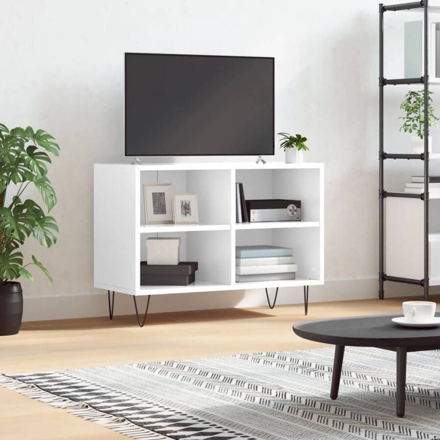 The Living Store Tv-meubel Tv-kast met opbergruimte Afmeting- 69.5 x 30 x 50 cm Kleur- Hoogglans wit Ken- Stevig en stabiel materiaal