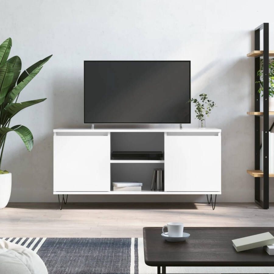 The Living Store TV-meubel TV-kast Opbergruimte 4 vakken 104x35x50 cm Hoogglans wit