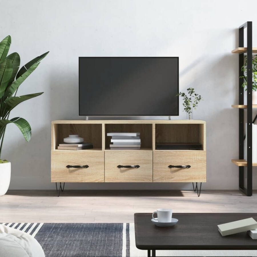 The Living Store Tv-meubel 102x36x50 cm bewerkt hout sonoma eikenkleurig Kast