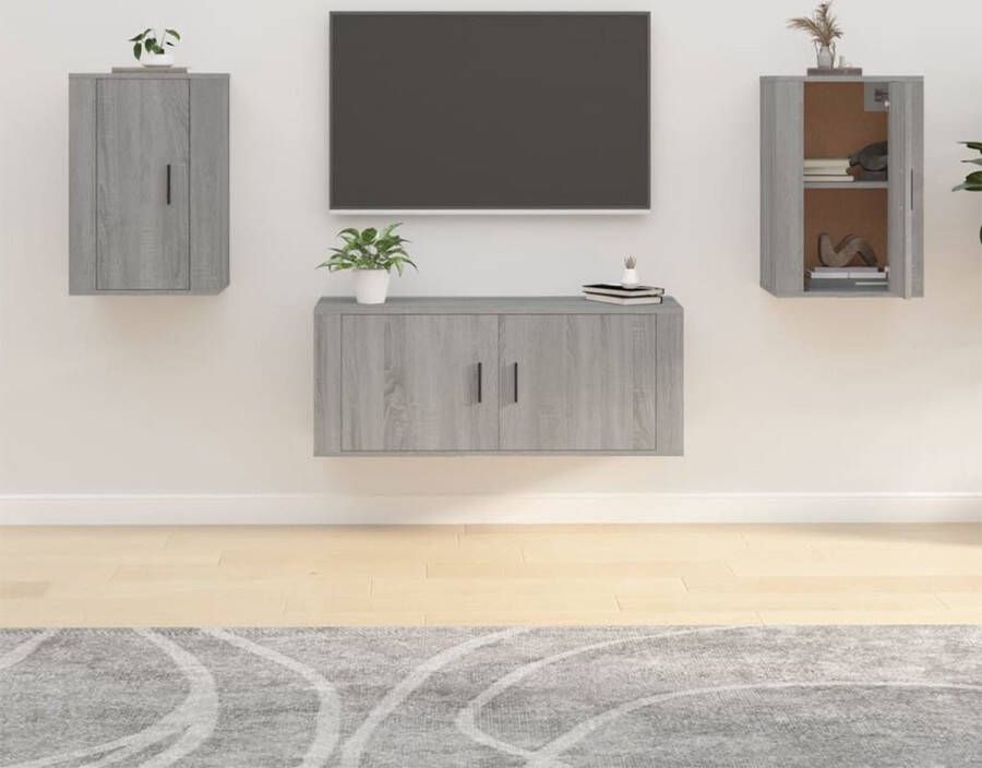 The Living Store TV-wandmeubel televisiewandmeubelen Afmeting- 40x34.5x60cm (BxDxH) Ken- grijs sonoma eiken Materiaal- bewerkt hout
