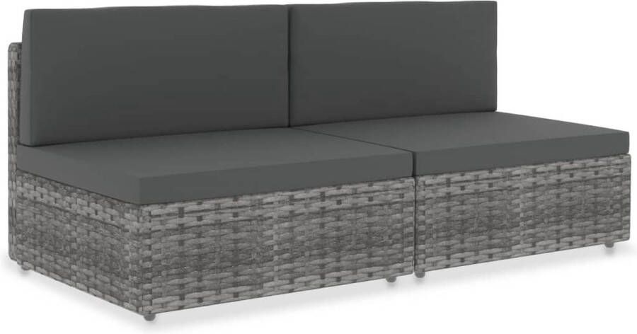 The Living Store Loungeset Sectionele Bank Grijs Antraciet 58.5x65.5x52cm Weerbestendig PE-rattan Gepoedercoat stalen frame Verwijderbare kussens Montage vereist 2x Middenbank 2x Rugkussen 2x Zitkussen