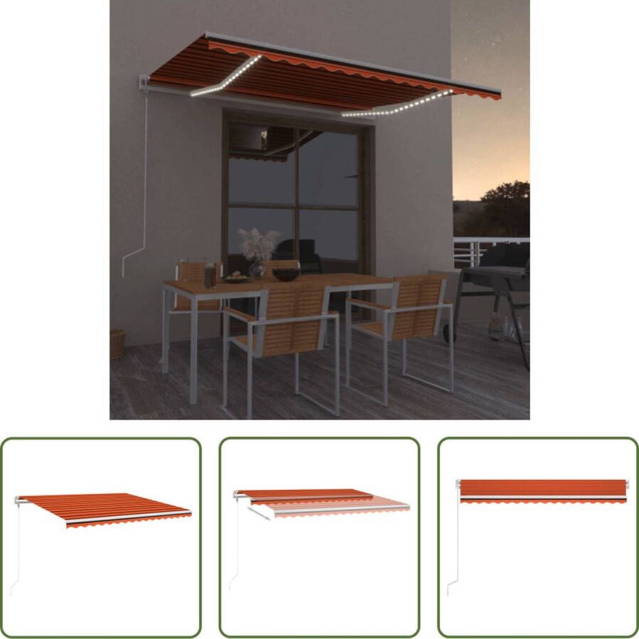 The Living Store Uitschuifbare Luifel 400 x 350 cm UV- en waterbestendig LED-verlichting