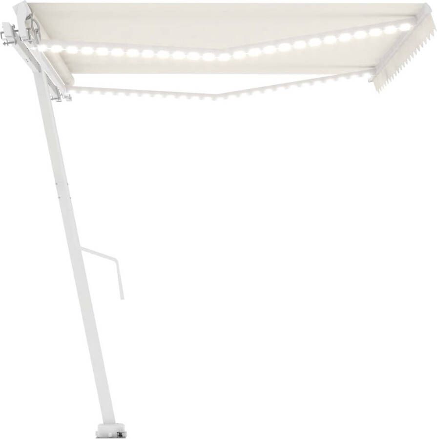 The Living Store Uitschuifbare Luifel 450 x 350 cm Crème LED Verlichting Montage vereist
