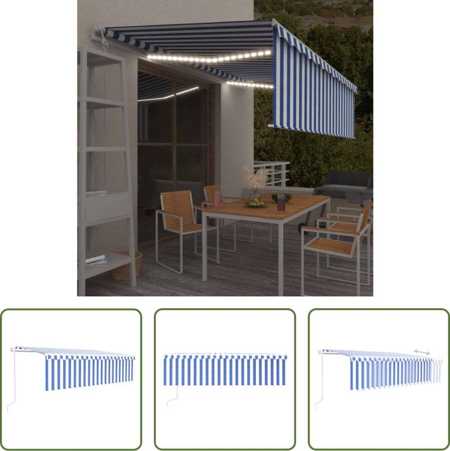 The Living Store Uitschuifbare Luifel 500 x 300 cm Blauw en Wit