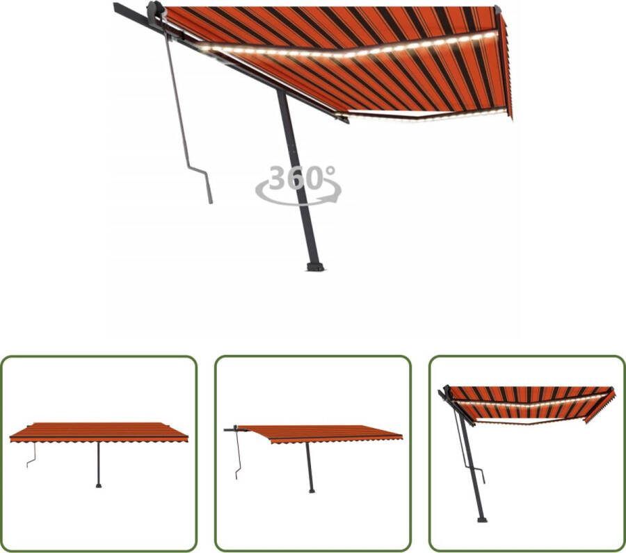The Living Store Uitschuifbare Luifel 500x300 cm Oranje Bruin Aluminium Frame Polyesterstof Windbestendig