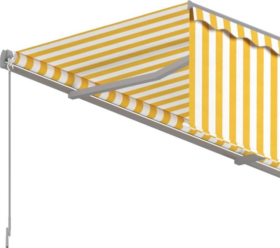 The Living Store Uitschuifbare Luifel 5x3m Geel en Wit Gepoedercoat Aluminium en Polyester met PU-coating