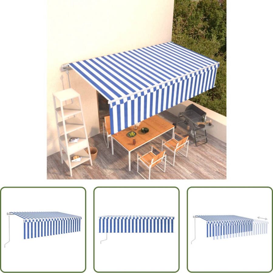 The Living Store Uitschuifbare Luifel 600 x 300 cm Blauw en Wit