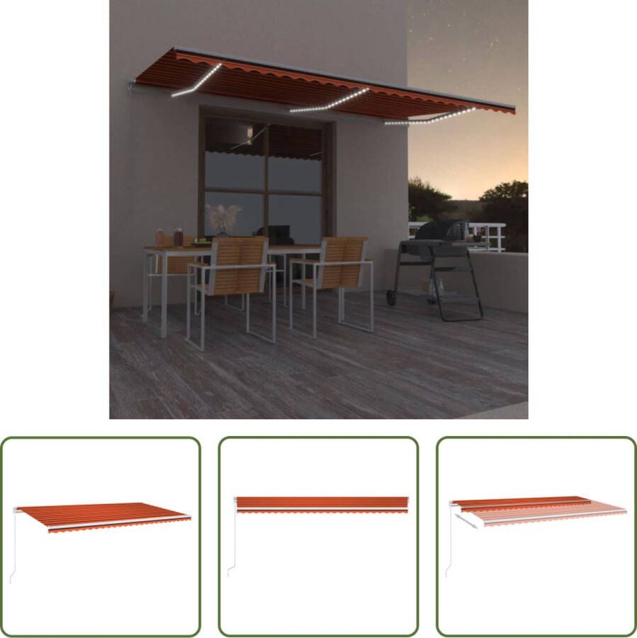 The Living Store Uitschuifbare Luifel 600 x 300 cm Waterbestendig Roestbestendig PU-Coating Kleur- Oranje Bruin Framekleur- Wit