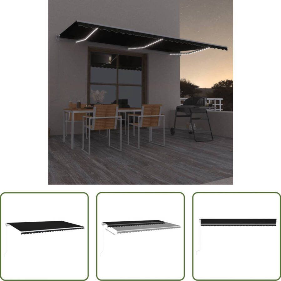 The Living Store Uitschuifbare Luifel 600 x 350 cm Antraciet Aluminium Frame Polyesterstof Windsensor LED-verlichting