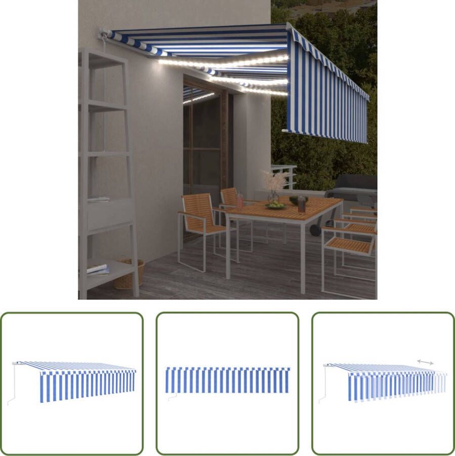 The Living Store Uitschuifbare Luifel 600x300 cm Blauw en wit Gepoedercoat aluminium Polyester met PU-coating