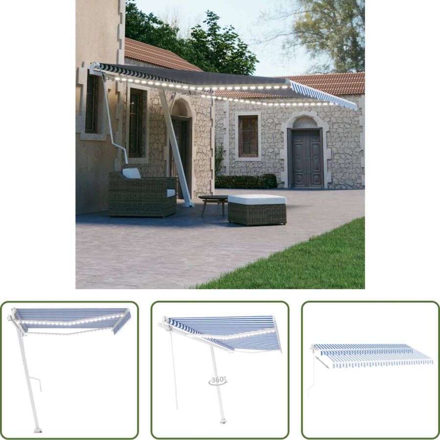 The Living Store Uitschuifbare Luifel Aluminium frame Polyester Verstelbaar Afstandsbediening Windsensor LED-verlichting