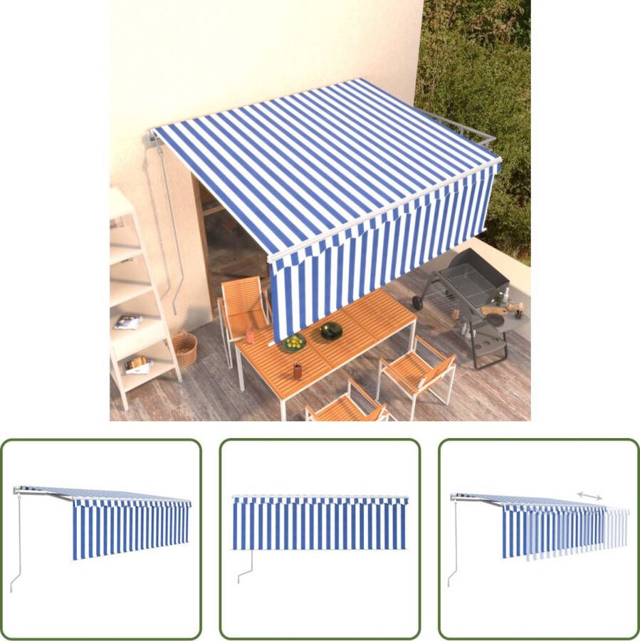 The Living Store Uitschuifbare Luifel Blauw Wit 400 x 300 cm Met PU-coating