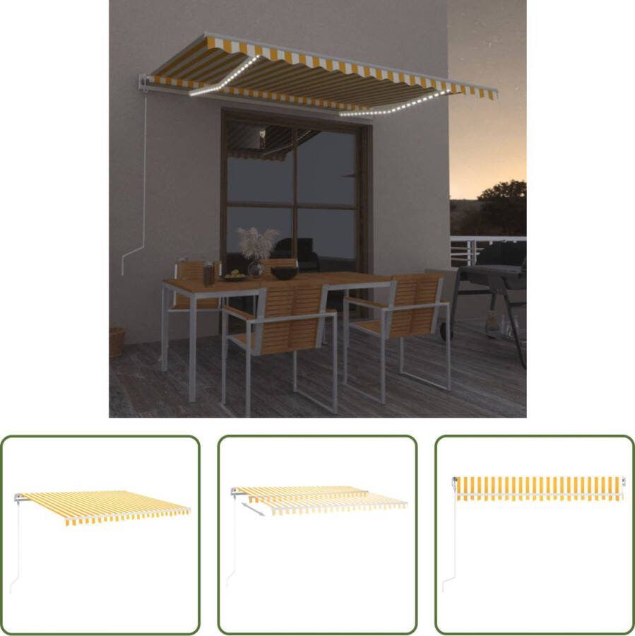 The Living Store Uitschuifbare Luifel Buitenluifel 400x350 cm Aluminium frame UV- en waterbestendig Verstelbaar Afstandsbediening Windsensor LED-verlichting Geel en wit Montage vereist