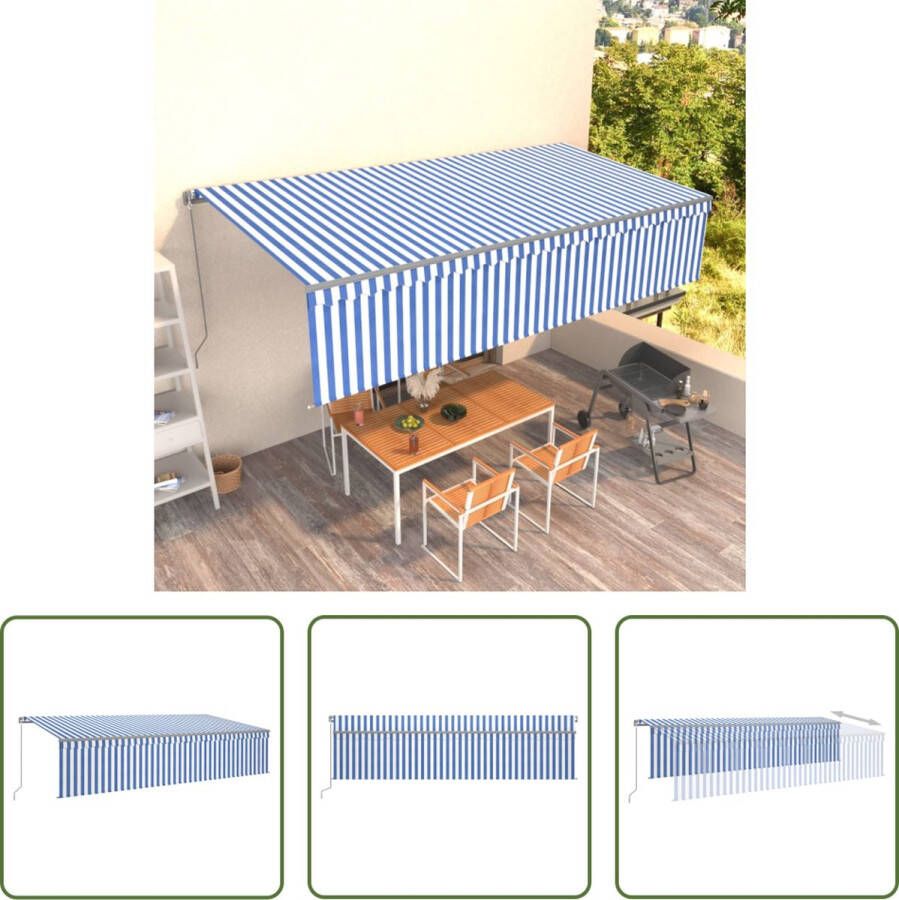 The Living Store Uitschuifbare Luifel Buitenluifel 6 x 3 m Blauw Wit Aluminium Polyester UV- en waterbestendig