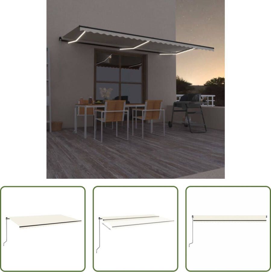 The Living Store Uitschuifbare luifel Buitenluifel 600 x 350 cm Crème Aluminium frame Polyester stof Solar LEDs Batterij vereist Montage vereist