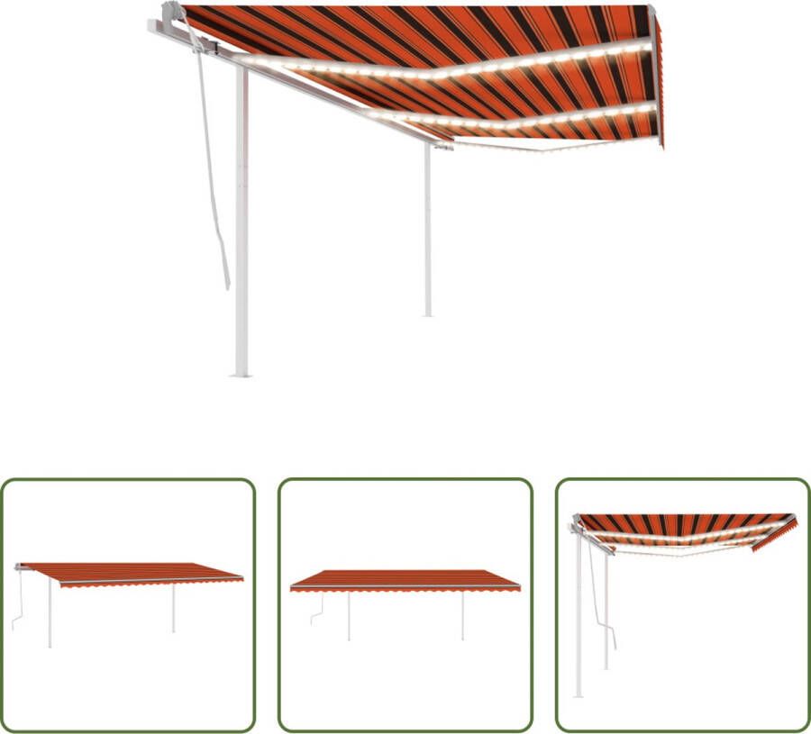 The Living Store Uitschuifbare Luifel Oranje Bruin 600 x 350 cm Aluminium IJzer Stof Solar LED Montage vereist