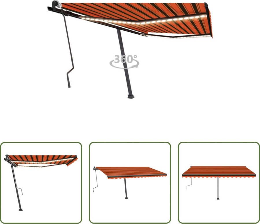 The Living Store Uitschuifbare Luifel Polyester 400 x 300 cm Met Solar LED Oranje Bruin