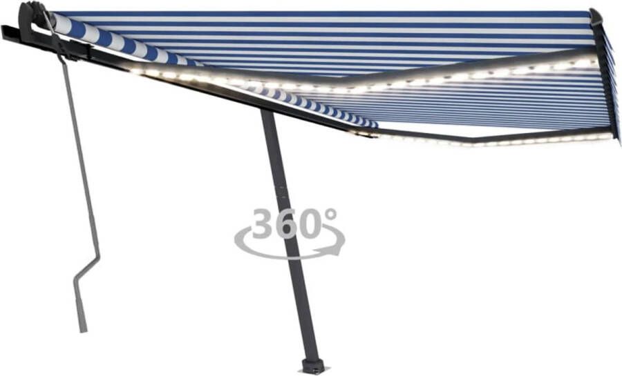 The Living Store Uitschuifbare Luifel Polyester 400 x 350 cm Blauw Wit Aluminium Frame