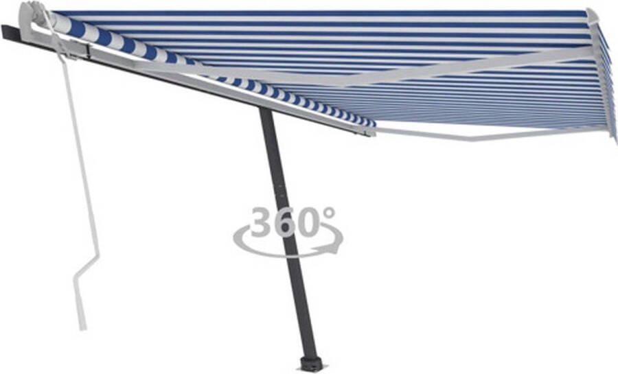 The Living Store Uitschuifbare Luifel Polyester 450x350 cm Blauw en Wit 360° Draaibaar