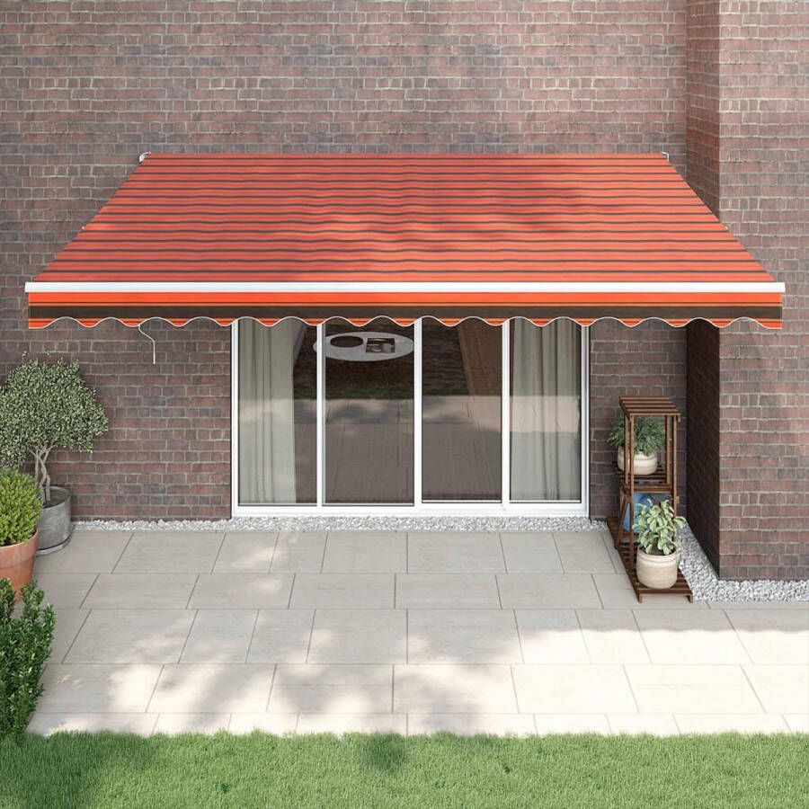 The Living Store Uittrekbare Luifel 4.5 x 3m Oranje en bruin Wandmontage Duurzaam aluminium frame