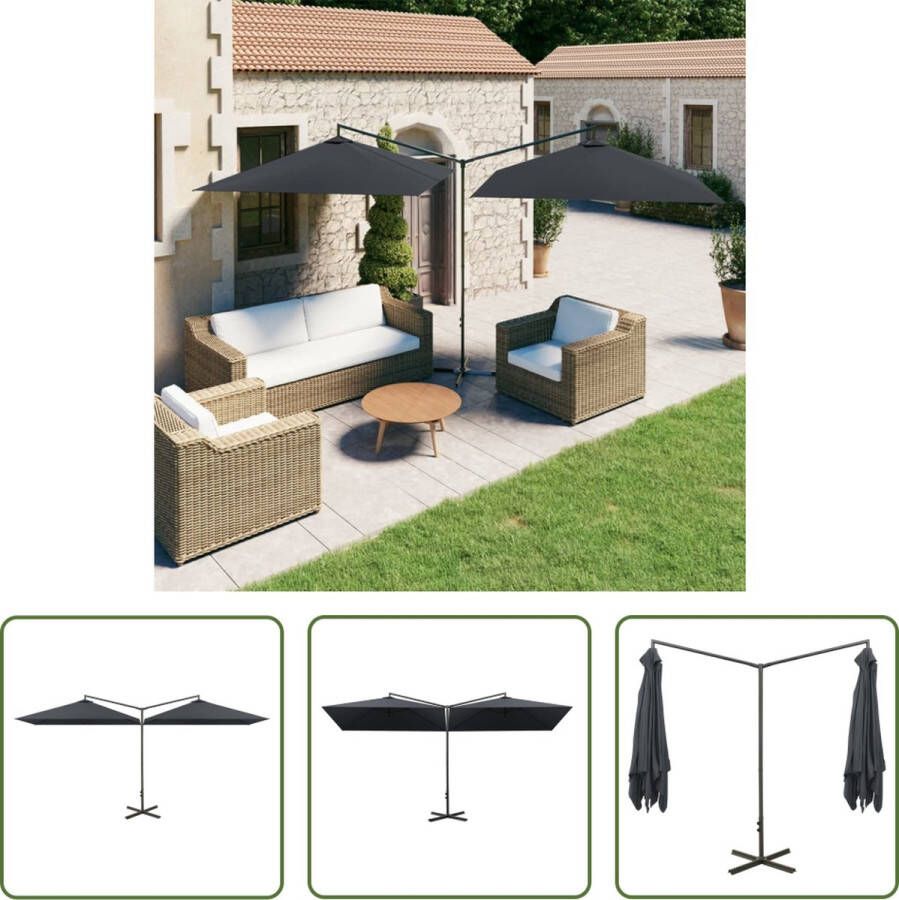 The Living Store V2 Tuinparasol Grote Antraciet Dubbele Parasol 290x290cm Staal